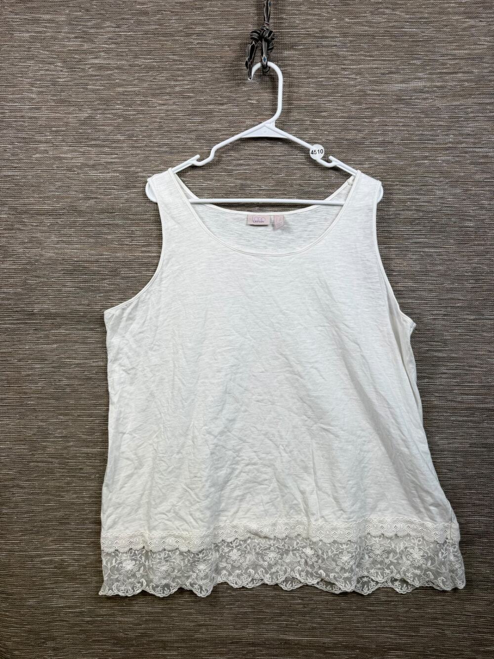 LOGO Layers by Lori Goldstein Cotton Slub Tank with Lace Hem Size 2X White NEW